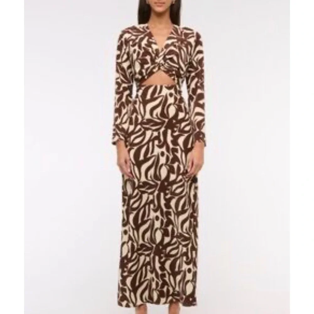 Abercrombie & Fitch Brown Twist  Cutout Open Back Maxi Dress S P Boho whimsi Y2k